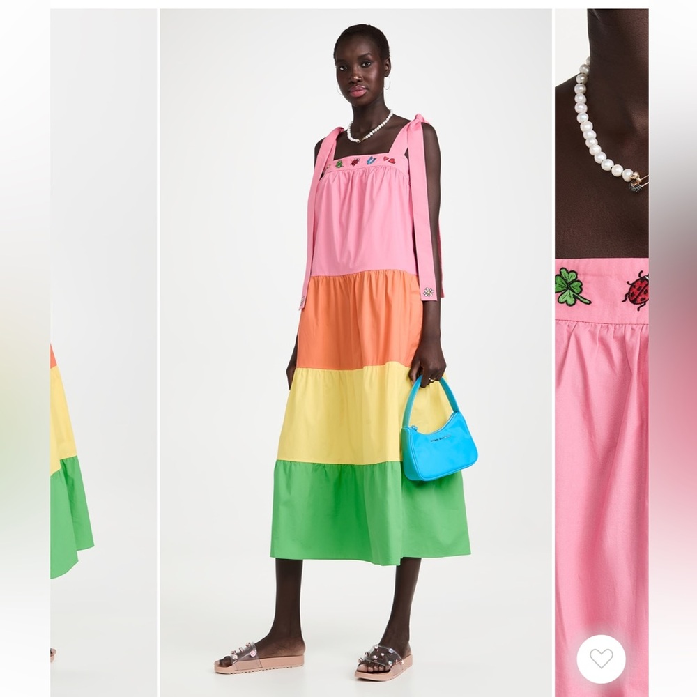 MIRA MIKATI Embroidered Tiered Tie Midi Cotton Dress women size EU 38 US 4-6